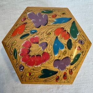 Vintage Floral Wooden Box Folk Art